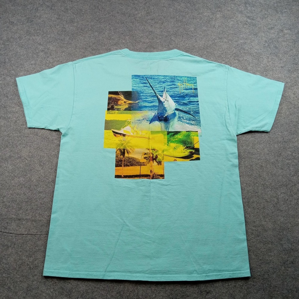 Guy Harvey Shirt Mens‎ Large AFTCO Pocket Marlin Graphic Tee Beach Bluewater